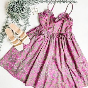 Floral Pink and Green Mini Dress